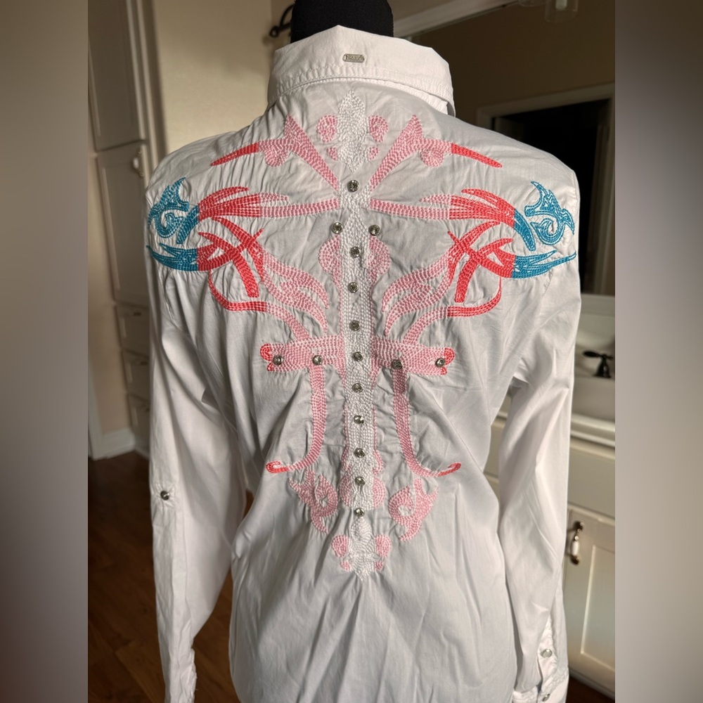 Roar Western Embellished White Embroidery Shirt
